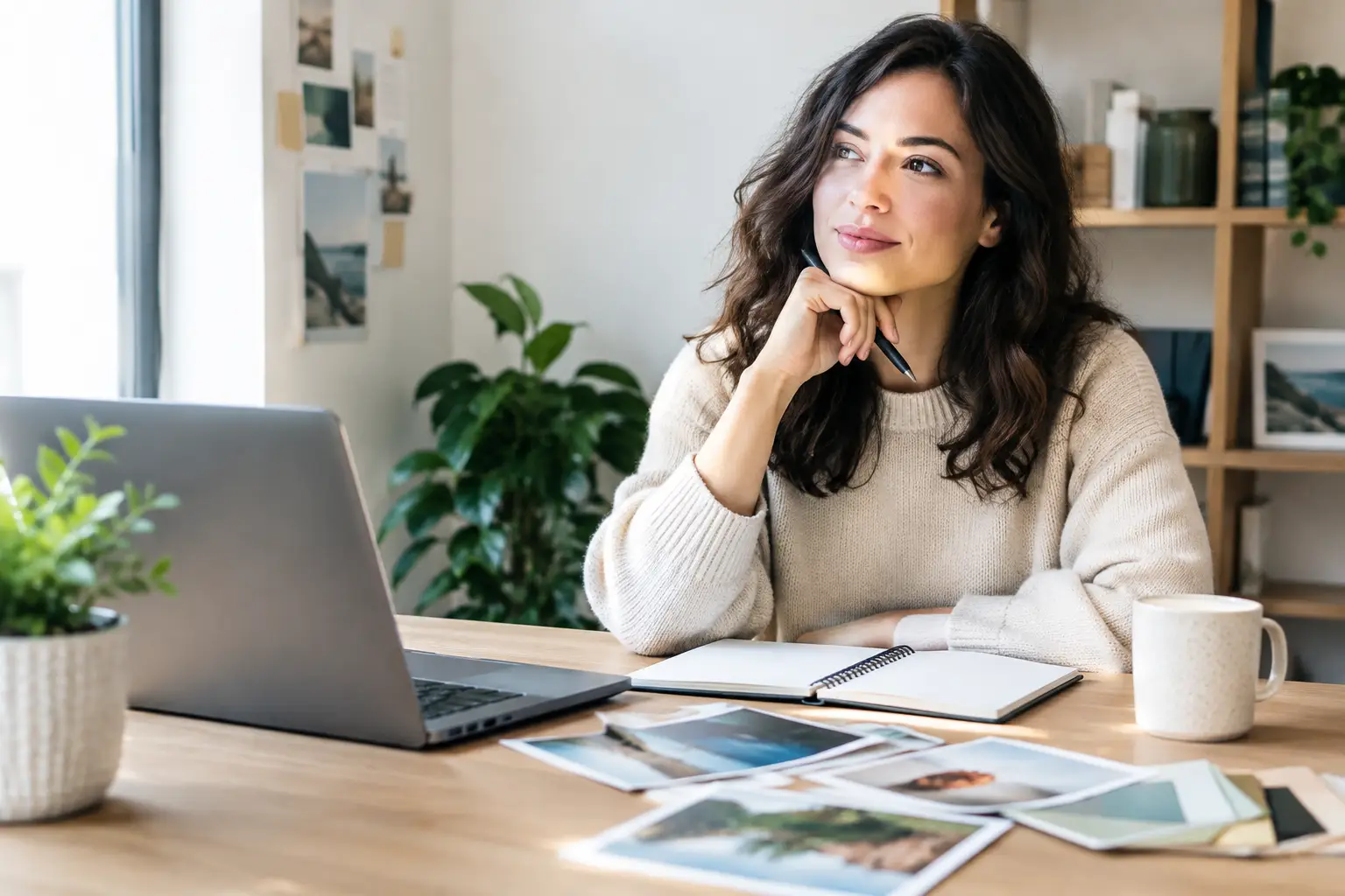 Small business owner developing her brand voice at a desk